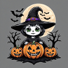 Witch Ghost Halloween Pumpkin Bat