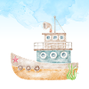 Tugboat Watercolour Illustration