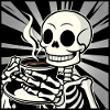 Enjoying skeleton over coffee