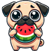 Funny Pug Watermelon Summer Cartoon