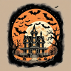 Ghost Castle Halloween Pumpkin Bat