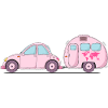 Bil med campingvogn Rosa