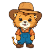 Baby lion as a farmer