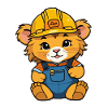 Babylöwe als Bauarbeiter