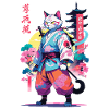 Chat samouraï Vaporwave Esthétique