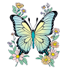 Butterfly Blue with Flowers, Butterfly
