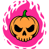 Pumpkin Skull in Pink Flames