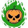 Pumpkin Skull in Green Flames