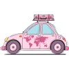 Car with Suitcase Heart Pink