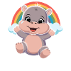 Happy Hippo Under Rainbow Clouds