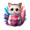 Cat illustration with bubble time motif