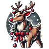 Rentier mit Weihnachtskranz