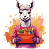 Lama im Garten mit Blumenkorb