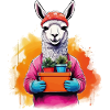 Lama mit Blumen im Topf