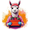 Lama mit Blumen und Beanie