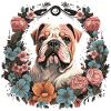 English Bulldog with Flowers