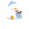 Cuddly penguin with hot chocolate