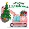 Excavator Merry Christmas Pink