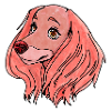 Pink dog with floppy ears