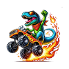 Adventurous dinosaur on monster truck