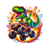 Adventurous dinosaur on monster truck