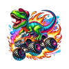 Adventurous dinosaur on monster truck