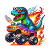 Adventurous dinosaur on monster truck