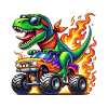 Adventurous dinosaur on monster truck