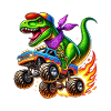Adventurous dinosaur on monster truck