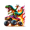 Adventurous dinosaur on monster truck