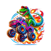 Adventurous dinosaur on monster truck