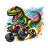 Adventurous dinosaur on monster truck