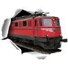 Locomotive Re6/6 breaks through paper