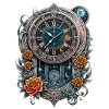 Steampunk watch adorned with roses.
