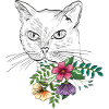 Chat avec bouquet de fleurs