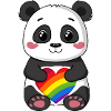 Panda-Karikatur mit einem Pride-Regenbogenherz