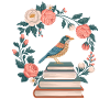 Cottagecore uccello e fiori pila di libri