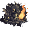 Kleiner Drache am Feuer