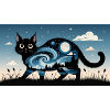 Starry Night and black Cat