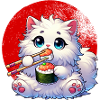 Beautiful kitten eating sushi