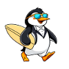 Happy Penguin Surfing, Tuxedo & Sunglasses