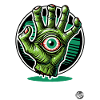Grüne Zombie-Mutanten-Hand mit Auge