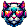 Katze Brille Kopfhörer bunt polygon