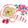 Guitare avec pomme et fleur