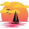 Schiff im Sonnenuntergang.
