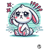 Cute white bunny pointing finger