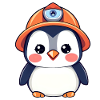 Pingouin de l’équipe de construction dans un casque de sécurité orange