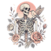 Skeleton Roses with Bird Illustration