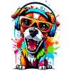 Dog with headphones and sunglasses