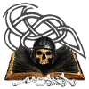 Buchband, Menschenschädel, vanitas, knotenmuster
